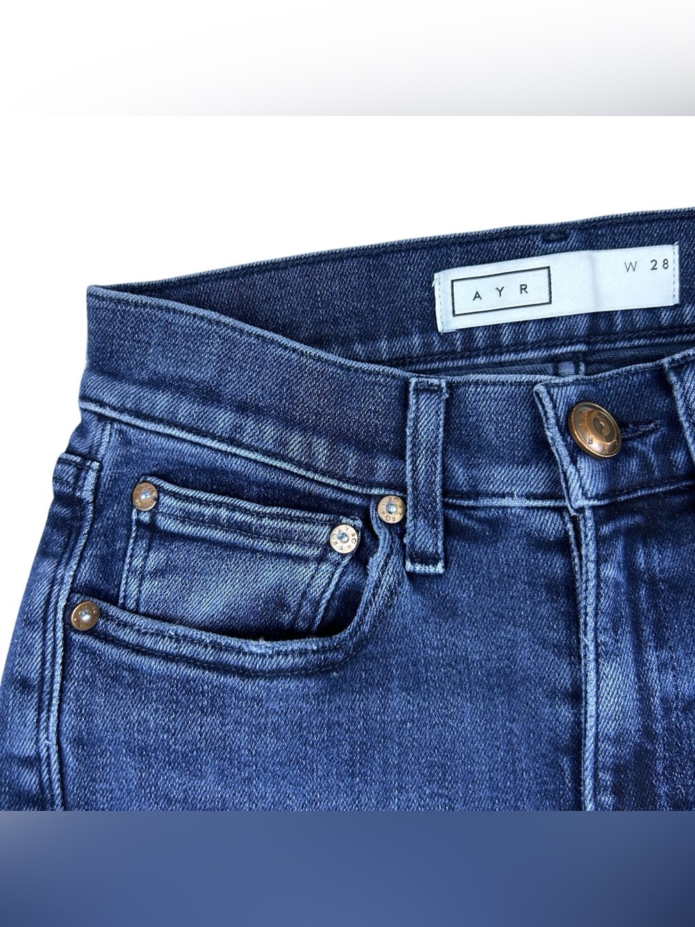AYR Superba High Rise Straight Leg Jeans Size 28 Stretch Raw Hem Blue Denim - Picture 5 of 16